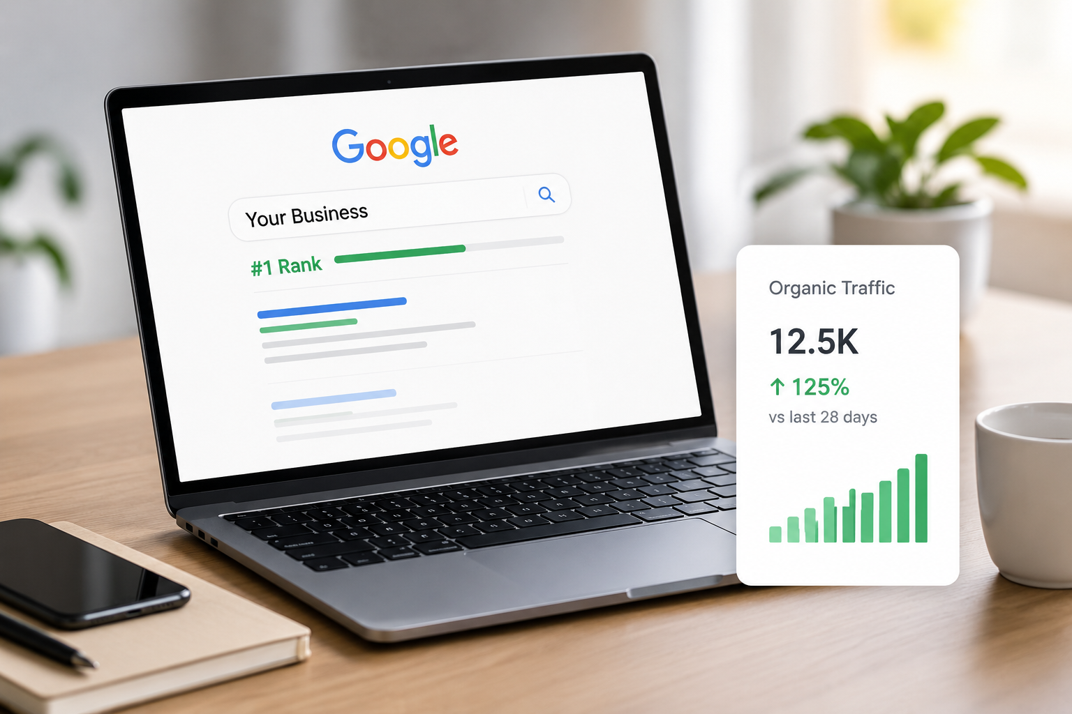 Laptop showing SEO stats
